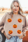 Apricot Twsted Rib Chenille Halloween Pumpkin Patched Graphic Sweatshirt