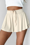 Beige Drawstring High Waist Lined Tennis Skort