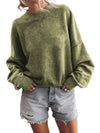 Brown Plain Drop Shoulder Crew Neck Pullover Sweatshirt