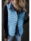 Sky Blue Plush Collared Quilted Zipped Puffer Vest