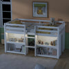 Twin Size Kid Low Loft Bed With Two-Tier Shelves And LED Light For White Color