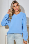 Myosotis Pearl Sleeves Ribbed Pullover Sweatshirt