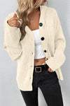 Black Button Up Drop Shoulder Knit Hooded Cardigan