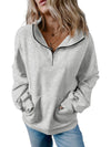 Black Zip-up Stand Neck Kangaroo Pocket Sweatshirt