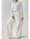 Beige Slim Fit Crop Top and Wide Leg Pants Set