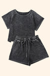 Black Acid Washed T Shirt & Drawstring Shorts Loungewear Set