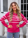 Angel Wings Striped Round Neck Long Sleeve Sweater - Cocoa Yacht Club