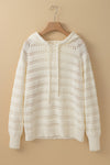 Sweaters Peach Blossom Pointelle Knit Raglan Sleeve Drawstring Hooded Sweater.