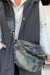 Vineyard Green Camouflage Print Double Zipper Crossbody Bag