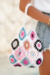 White Boho Floral Crochet Retro Hollowed Tote Bag