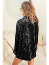 BiBi Button Up Long Sleeve Velvet Shirt