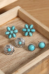 Sea Green 3 Pairs Boho Alloy Stud Earrings