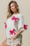 BiBi Sequin Bow Puff Sleeve Sweater - Cocoa Yacht Club