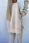Jet Stream Solid Color Oversize Slit Sweatshirt Ribbed Leggings Set