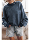 Brown Plain Drop Shoulder Crew Neck Pullover Sweatshirt