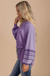 Brown Contrast Print Striped Raglan Long Sleeve Loose Top