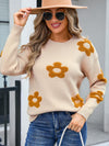 Angel Wings Flower Round Neck Long Sleeve Sweater - Cocoa Yacht Club