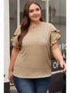 Light French Beige Ruffled Short Sleeve Plus Size Top