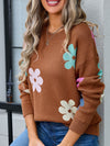 Angel Wings Flower Round Neck Long Sleeve Sweater - Cocoa Yacht Club