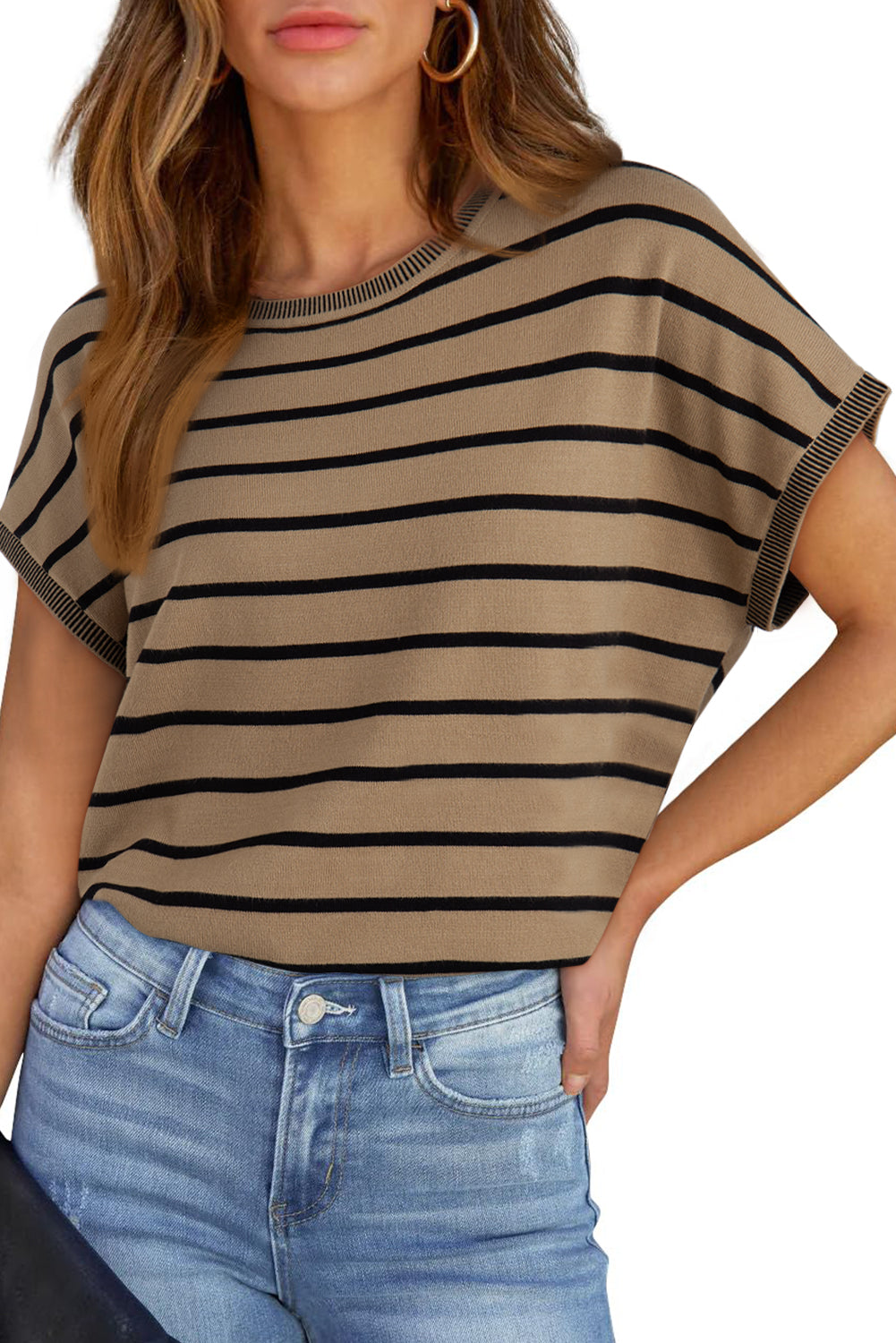 Rose Stripe Knitted Dolman T Shirt