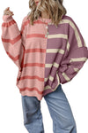 Blue Stripe Exposed Seam Patchwork Loose Sweatshirts