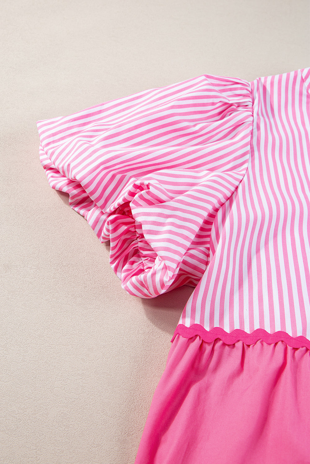 Pink Ric Rac Puff Short Sleeve Striped Flowy Plus Dress