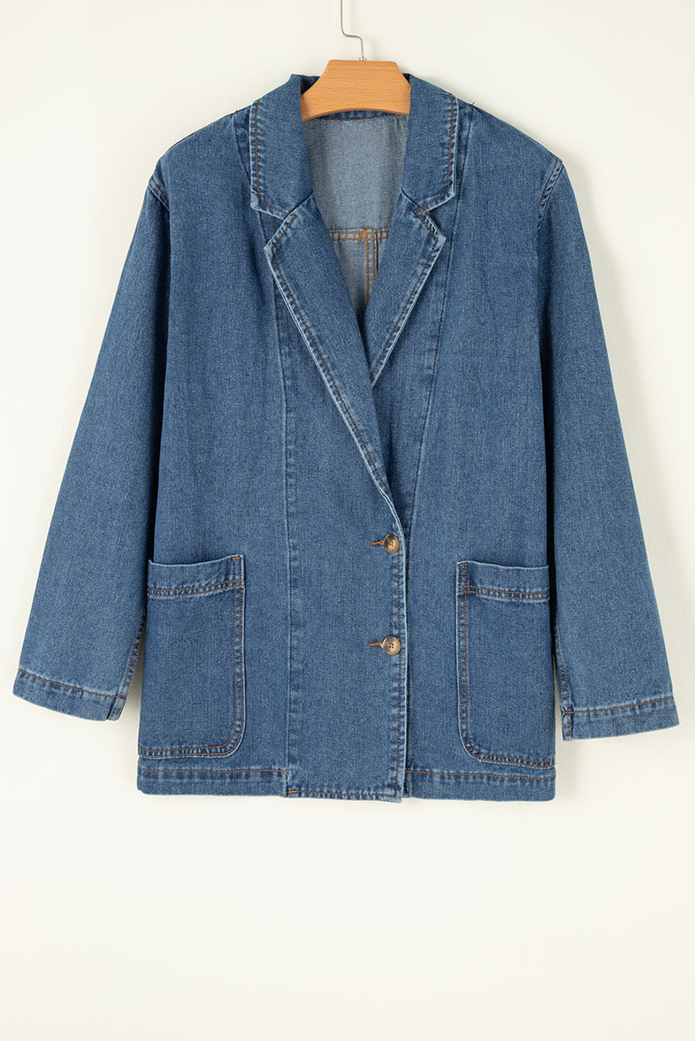 Black Lapel Collar Side Pockets Denim Jacket