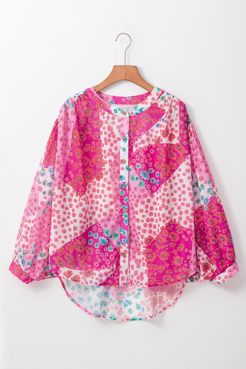 Rose Red Floral Print Dolman Sleeve Blouse