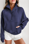 Flamingo Zip Up Stand Collar Ribbed Thumbhole Sleeve Sweatshirt