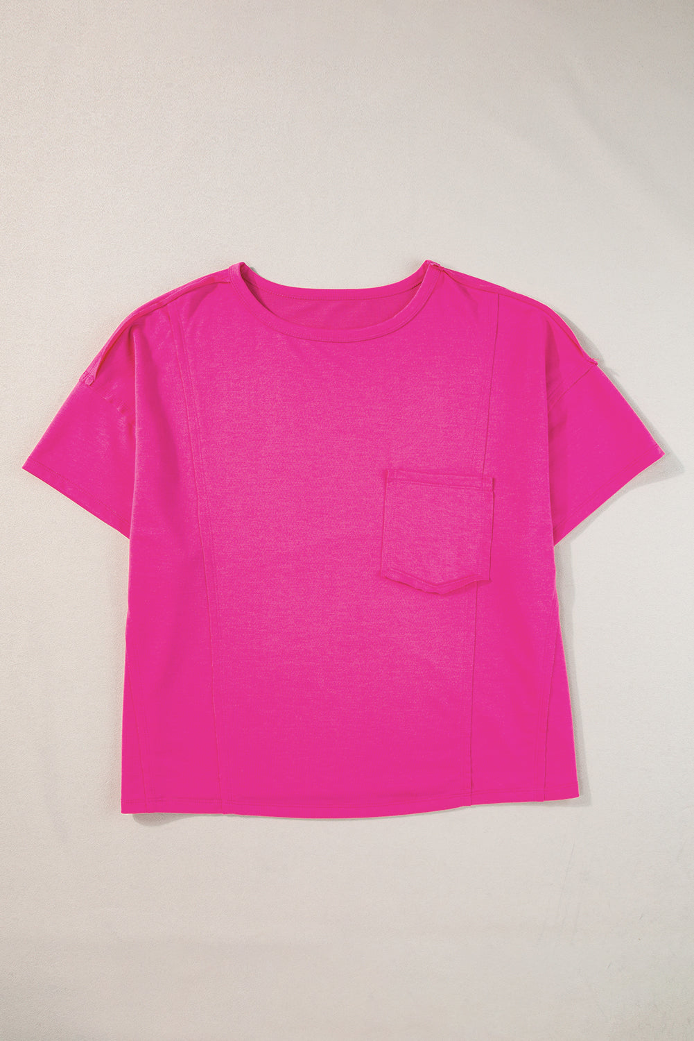 Bright Pink Patched Pocket Exposed Seam Oversized T Shirt