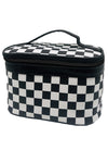 Black Checkered Zipper Large Cosmetic Bag with Handle