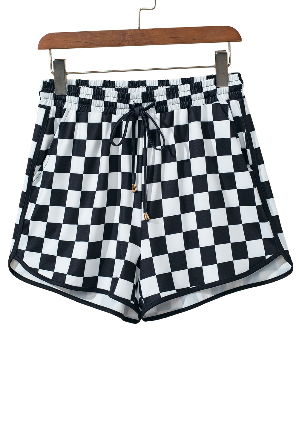 Rose Checkered Drawstring Elastic Waist Casual Shorts