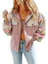 Light Pink Geometric Patchwork Hooded Zip Up Jacket