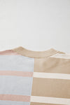 Light Beige Striped Colorblock Drop Shoulder Sweater