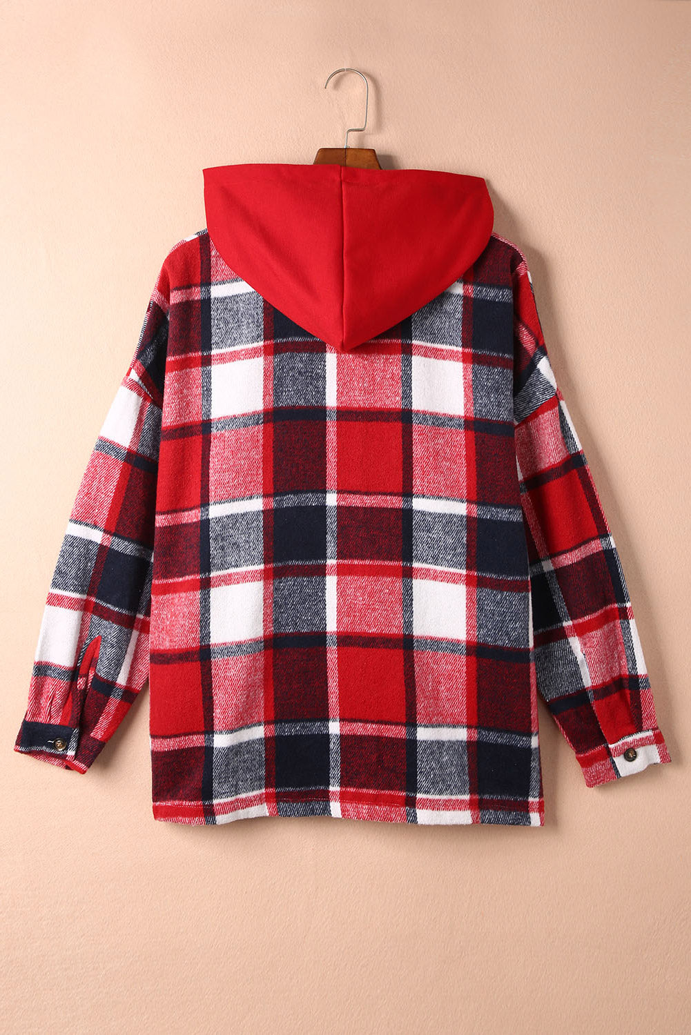 Red Plaid Button Front Hooded Shacket