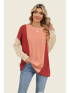 Double Take Texture Contrast Round Neck Long Sleeve T-Shirt