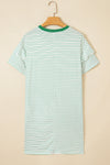 Green Stripe Ruffle Short Sleeve T Shirt Mini Dress