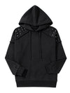 Black Stud Detail Kangaroo Pocket Drawstring Hoodie