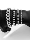 Silvery 4pcs Rhinestone Decor Adjustable Chain Bracelet Set