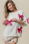 BiBi Sequin Bow Puff Sleeve Sweater - Cocoa Yacht Club