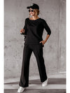 Black Solid Pullover And Seamed Casual Pants Set