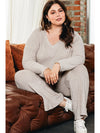 Parchment Plus Size Ribbed V Neck Pullover and Pants Set