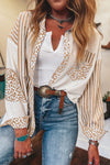 Sky Blue Leopard Striped Patchwork Button-up Shirt