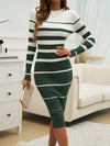 Devine Color Block Round Neck Long Sleeve Midi Dress - Cocoa Yacht Club