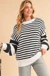 Black & White Striped Drop Sleeve Knit Sweater