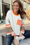 Apricot Geometric Patchwork Sleeve Loose Fit Top