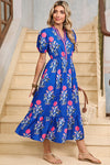 White Floral Ruffle Hem Pop of Color Neckline Dress