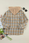 Drawstring Plaid Button Up Hooded Shacket - Cocoa Yacht Club