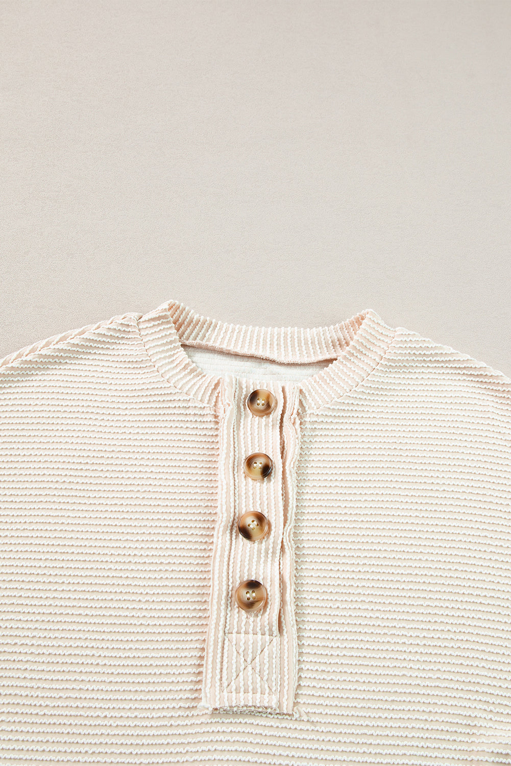 Apricot Textured Lantern Sleeve Henley Top