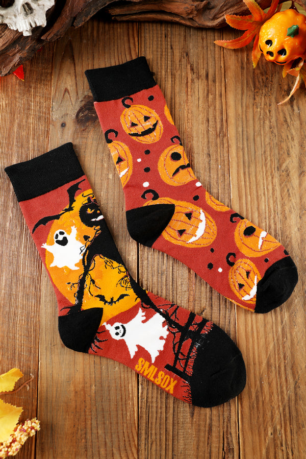 Carrot Halloween Pattern Color Block Cotton Crew Socks